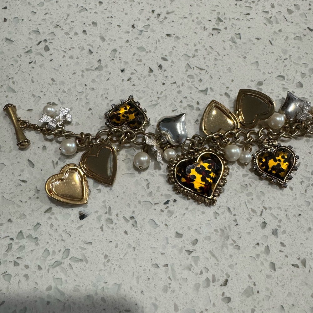 Betsy Johnson Leopard Heart Charm Bracelet
